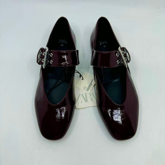 Zara Burgundy Patent Leather Flats - Picture 5 of 12